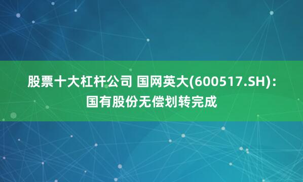 股票十大杠杆公司 国网英大(600517.SH)：国有股份无偿划转完成